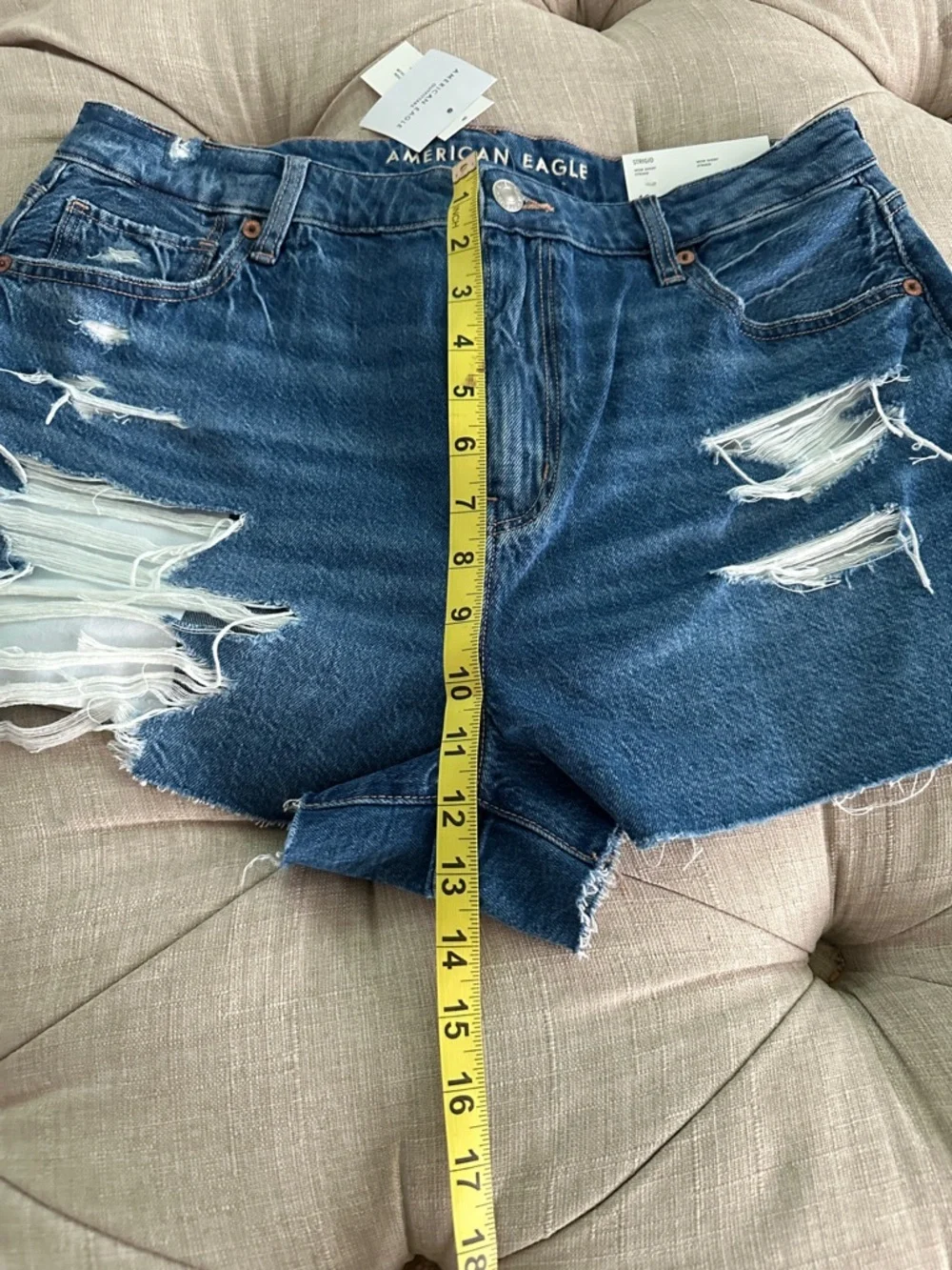 American Eagle Outfitters Dark Blue Distressed High-Rise Denim Shorts